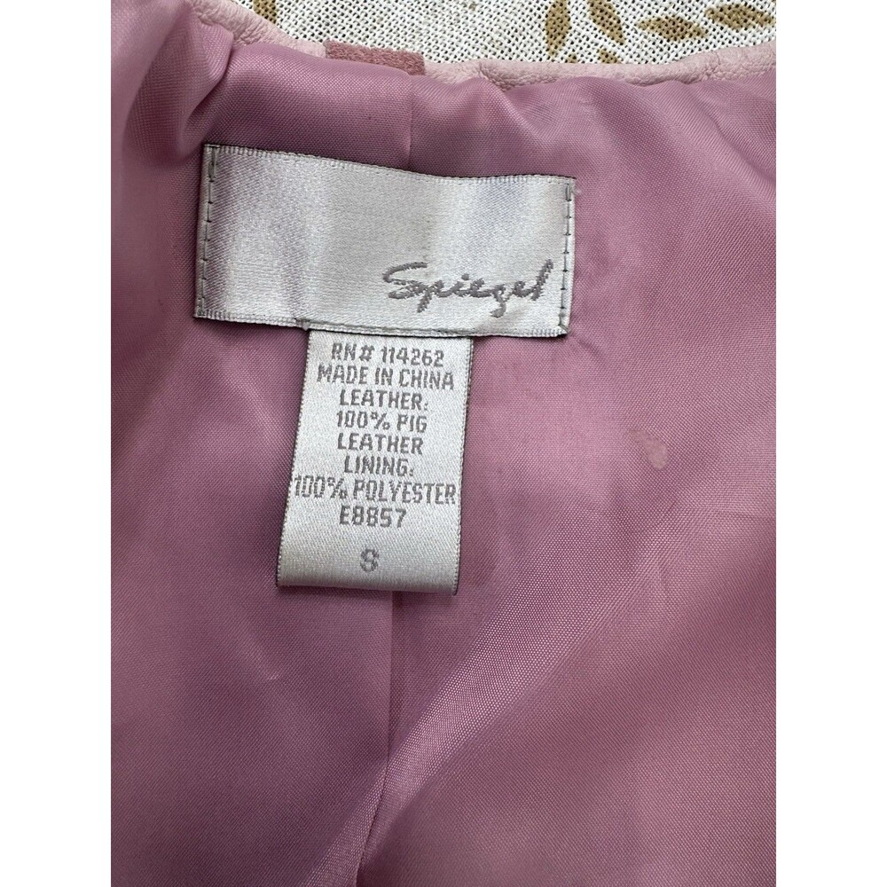 Vtg Y2K Spiegel Pink Suede Pig Leather Jacket Flare Bottom Jacket Open Front Sm - Picture 6 of 10